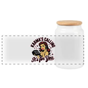 It’s For You – Retro Pinup Telefon Design - Panorama Keksdose mit Holzdeckel - Weiß - Vorne