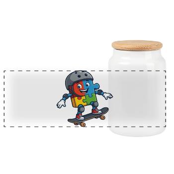 Puzzle Buddy Skater - Panoramic Cookie Jar with Wooden Lid - white - Front