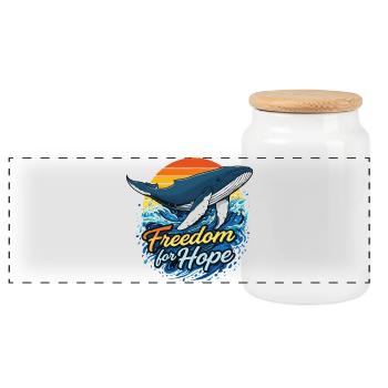 Freedom for Hope - Wal Sundowner - Panorama Keksdose mit Holzdeckel - Weiß - Vorne