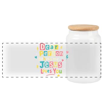 Jesus loves you positive message - Panoramic Cookie Jar with Wooden Lid - white - Front