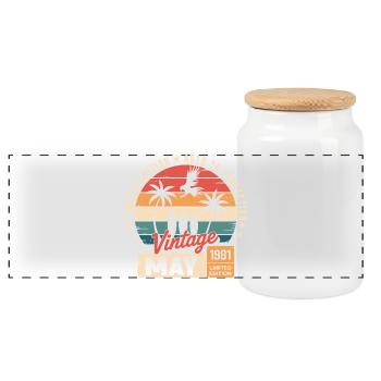 Besonderes Jubiläum mit diesem Design Mai 1981 - Panorama Keksdose mit Holzdeckel - Weiß - Vorne