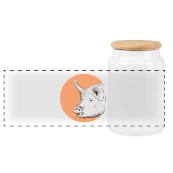Pig - Panoramic Cookie Jar with Wooden Lid - white - Front