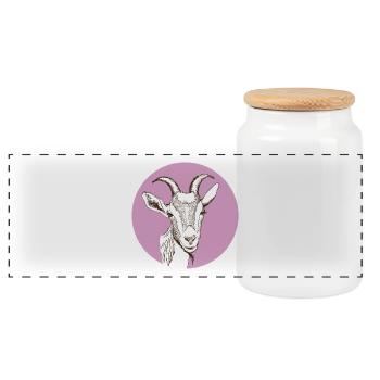 Goat - Panoramic Cookie Jar with Wooden Lid - white - Front