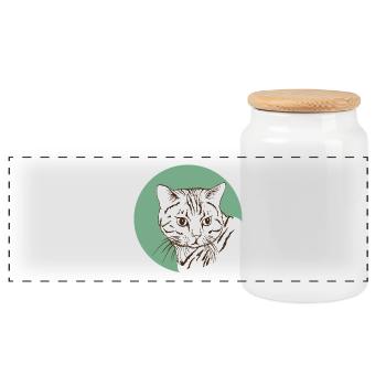 Cat - Panoramic Cookie Jar with Wooden Lid - white - Front