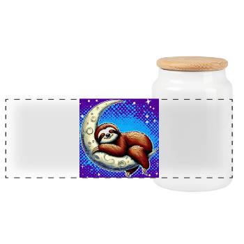 Sloth sleeps on the Moon - Panoramic Cookie Jar with Wooden Lid - white - Front