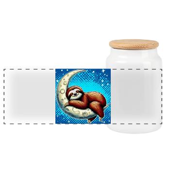 La paresse dort sur la Lune - Boîte à biscuits avec couvercle en bois - blanc - Devant