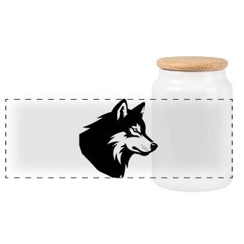 loup - Boîte à biscuits avec couvercle en bois - blanc - Devant
