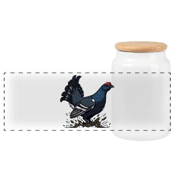 Black Grouse from the Wild Nature Collection - Panoramic Cookie Jar with Wooden Lid - white - Front