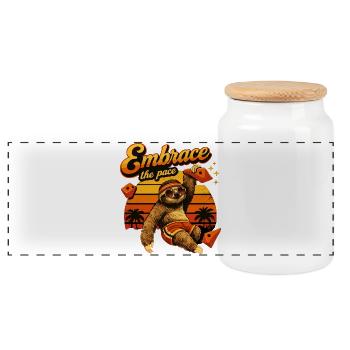 Paresseux rétro : Adoptez le rythme – Paresseux en bloc - Boîte à biscuits avec couvercle en bois - blanc - Devant