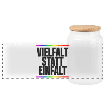 Vielfalt statt Einfalt – Regenbogen / Gay, CSD - Panorama Keksdose mit Holzdeckel - Weiß - Vorne