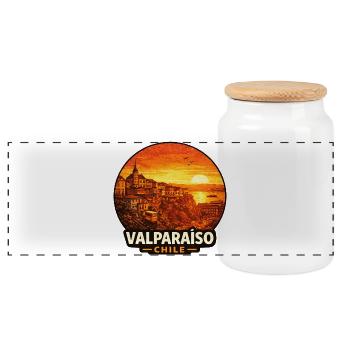 Valparaiso Chile Altstadt Koloniale Bauten Urlaub - Panorama Keksdose mit Holzdeckel - Weiß - Vorne