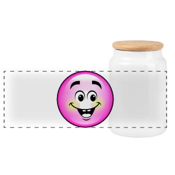 Cute Pink Bubble - Panoramic Cookie Jar with Wooden Lid - white - Front