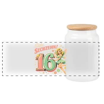 Retro Elfe 16 – Vintage Werbeprint in Pastell - Panorama Keksdose mit Holzdeckel - Weiß - Vorne