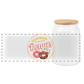 Donut Gebäck Vintage Kuchen Doughnut Design - Panorama Keksdose mit Holzdeckel - Weiß - Vorne