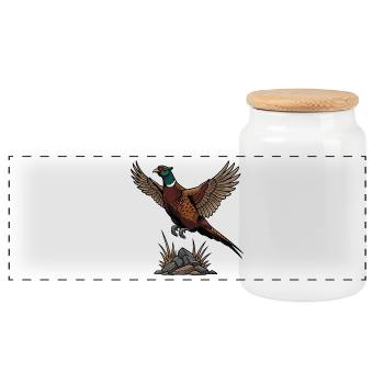 Ring-necked Pheasant in Flight Wild Nature - Panoramic Cookie Jar with Wooden Lid - white - Front