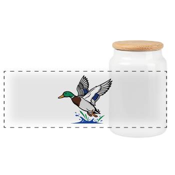 Mallard In Flight Wild Nature Pond - Panoramic Cookie Jar with Wooden Lid - white - Front