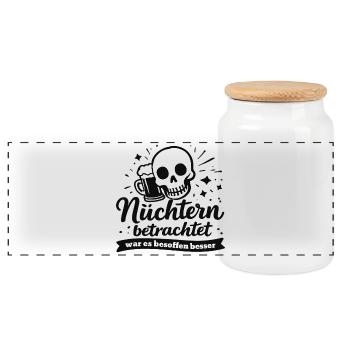 Nüchtern betrachtet war es besoffen besser Spruch - Panorama Keksdose mit Holzdeckel - Weiß - Vorne