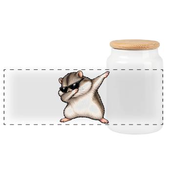 Dabbing Dschungarischer Zwerghamster - Panorama Keksdose mit Holzdeckel - Weiß - Vorne