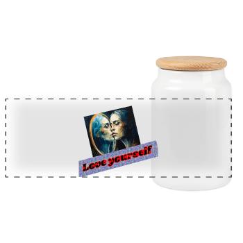 Liebe dich selbst Spiegelporträt - Panorama Keksdose mit Holzdeckel - Weiß - Vorne