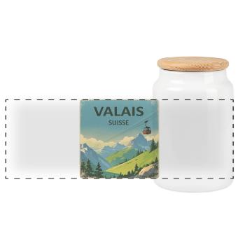 Valais - Panorama Keksdose mit Holzdeckel - Weiß - Vorne