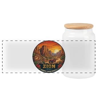 Zion National Park Utah Deserts Sunset - Panoramic Cookie Jar with Wooden Lid - white - Front