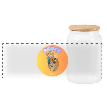 Singing Cat and Peace Mic #LouLou - Panoramic Cookie Jar with Wooden Lid - white - Front