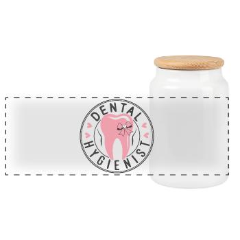Pink Tooth Logo with Bow Dental Hygienists - Panoramic Cookie Jar with Wooden Lid - white - Front