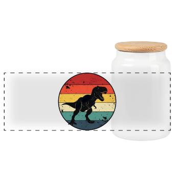 Vintage T-Rex Dinosaur T-Shirt - Retro Design - Panoramic Cookie Jar with Wooden Lid - white - Front