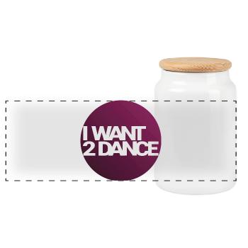 I Want 2 Dance – Circle Design - Panoramic Cookie Jar with Wooden Lid - white - Front