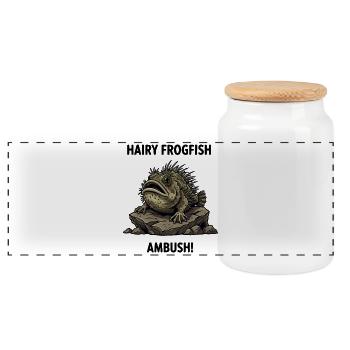 Hairy Pussytoes Ambush Frogfish Black Sea - Panoramic Cookie Jar with Wooden Lid - white - Front
