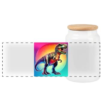 dinosaur - Panoramic Cookie Jar with Wooden Lid - white - Front