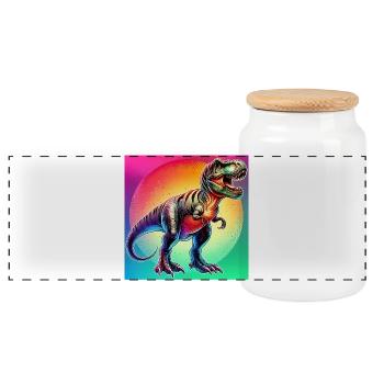 dinosaur - Panoramic Cookie Jar with Wooden Lid - white - Front