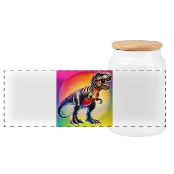 dinosaur - Panoramic Cookie Jar with Wooden Lid - white - Front