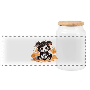 Luxury panda with money bags - Panoramic Cookie Jar with Wooden Lid - white - Front