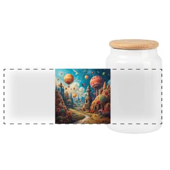 Fantasie-Ballonlandschaft in bunten Türmen - Panorama Keksdose mit Holzdeckel - Weiß - Vorne