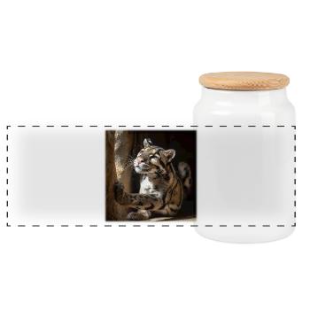 Clouded leopards in the sunlight Elegant wildcats - Panoramic Cookie Jar with Wooden Lid - white - Front