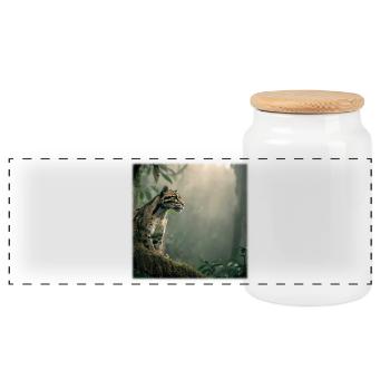 Clouded leopard in the cloud forest Majestic animal - Panoramic Cookie Jar with Wooden Lid - white - Front