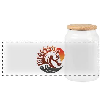 Zodiaque du Cheval de Feu Japonais - Boîte à biscuits avec couvercle en bois - blanc - Devant