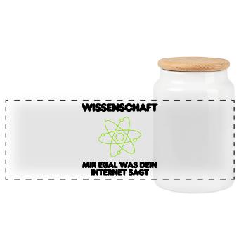 Wissenschaft statt Gerede, no Fakenews, Statement - Panorama Keksdose mit Holzdeckel - Weiß - Vorne