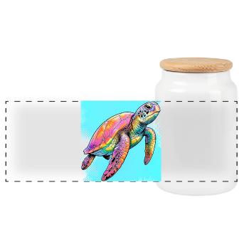 turtle - Panoramic Cookie Jar with Wooden Lid - white - Front