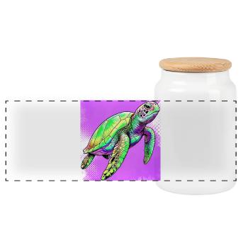 turtle - Panoramic Cookie Jar with Wooden Lid - white - Front