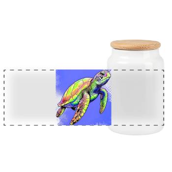 turtle - Panoramic Cookie Jar with Wooden Lid - white - Front