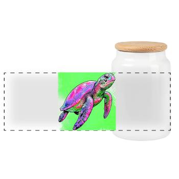 turtle - Panoramic Cookie Jar with Wooden Lid - white - Front