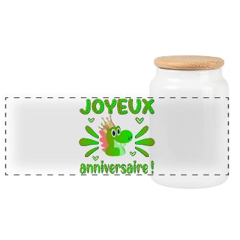 Anniversaire Dinosaures - Boîte à biscuits avec couvercle en bois - blanc - Devant