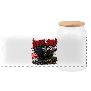 Devil Bird Carp Fishing Boilie Thief Design - Panoramic Cookie Jar with Wooden Lid - white - Front