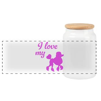 Poodle Pink Dogs Bello Walk Love Dog Owner Fan - Panoramic Cookie Jar with Wooden Lid - white - Front
