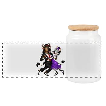 Gnu und Zebra im eleganten Swing Tanz - Panorama Keksdose mit Holzdeckel - Weiß - Vorne