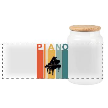 Vintage Piano Gift - Panoramic Cookie Jar with Wooden Lid - white - Front