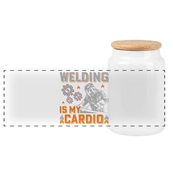Welding Is My Cardio Fitness Sports Welder - Panoramic Cookie Jar with Wooden Lid - white - Front