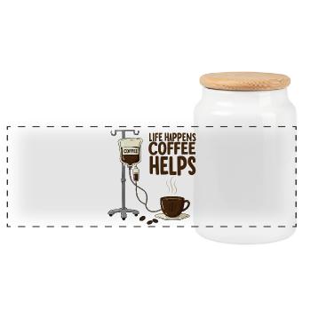 Life Happens Coffee Helps Morgenmuffel Kaffee - Panorama Keksdose mit Holzdeckel - Weiß - Vorne
